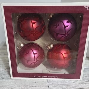Glass Ornaments With Felt Heart‎ Design 4 Pack NEW Jewel Tones 4" Valentines day